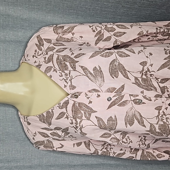 HOT COTTON PINK LINEN LS TOP BY MARC WARE - Picture 2 of 8
